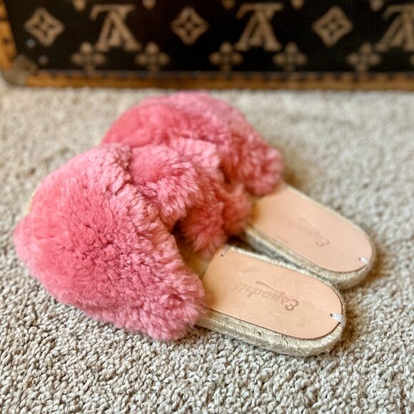Espadril USA Pink Fluffy Espadrille Slide Slip-On Sandals, NEW - Picture 3 of 7